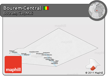 Silver Style Panoramic Map of Bourem-Central, single color outside