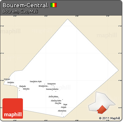Classic Style Simple Map of Bourem-Central, single color outside