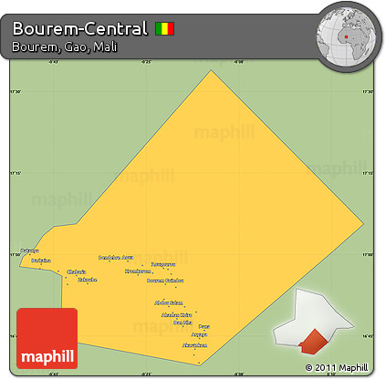 Savanna Style Simple Map of Bourem-Central, single color outside