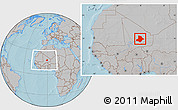 Gray Location Map of Bourem, within the entire country, hill shading