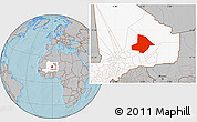 Gray Location Map of Bourem, highlighted country, hill shading