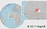 Gray Location Map of Bourem, highlighted parent region, within the entire country, hill shading
