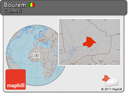 Gray Location Map of Bourem, hill shading