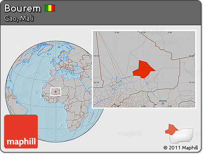 Gray Location Map of Bourem, hill shading