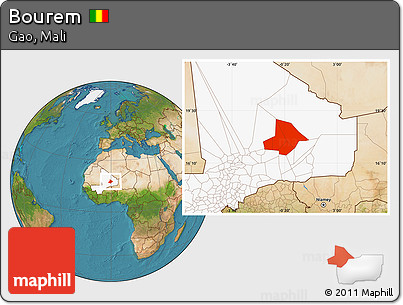 Satellite Location Map of Bourem, highlighted country
