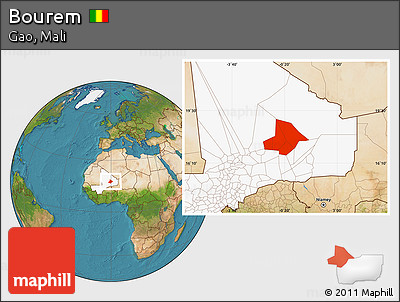 Satellite Location Map of Bourem, highlighted country