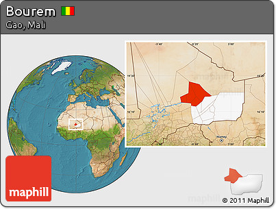 Satellite Location Map of Bourem, highlighted parent region