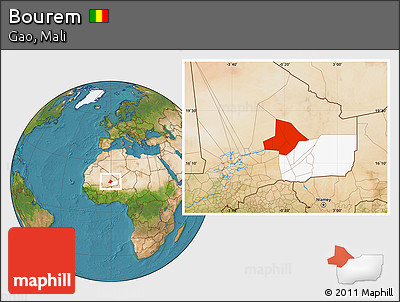 Satellite Location Map of Bourem, highlighted parent region