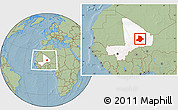 Savanna Style Location Map of Bourem, highlighted country, within the entire country, hill shading