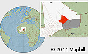 Savanna Style Location Map of Bourem, highlighted country, highlighted parent region, hill shading