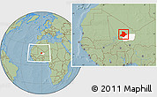 Savanna Style Location Map of Bourem, highlighted parent region, within the entire country, hill shading