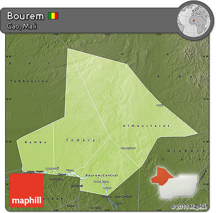 Physical Map of Bourem, darken