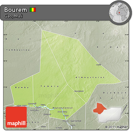 Physical Map of Bourem, semi-desaturated