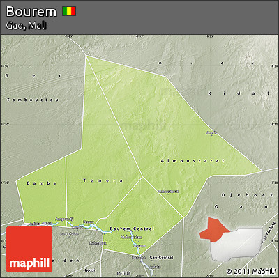 Physical Map of Bourem, semi-desaturated