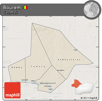 Shaded Relief Map of Bourem, lighten