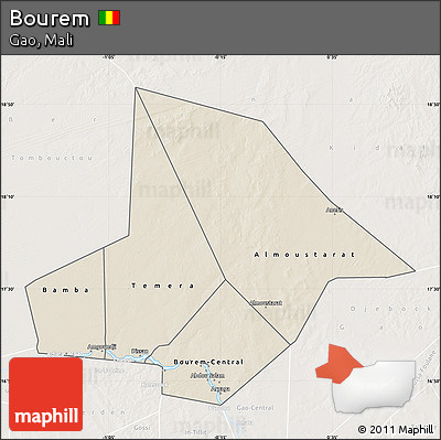 Shaded Relief Map of Bourem, lighten