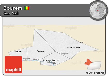 Classic Style Panoramic Map of Bourem, single color outside
