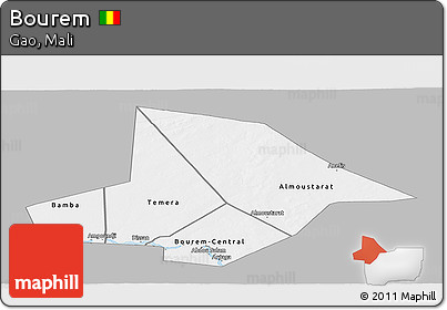 Gray Panoramic Map of Bourem, single color outside