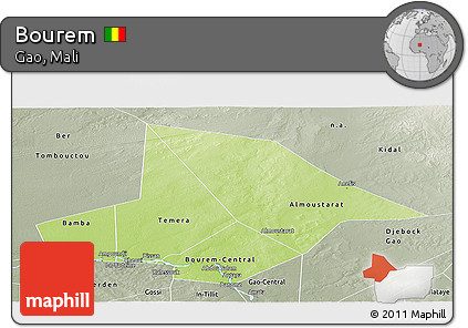 Physical Panoramic Map of Bourem, semi-desaturated