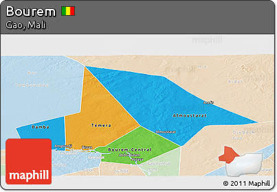 Political Panoramic Map of Bourem, lighten