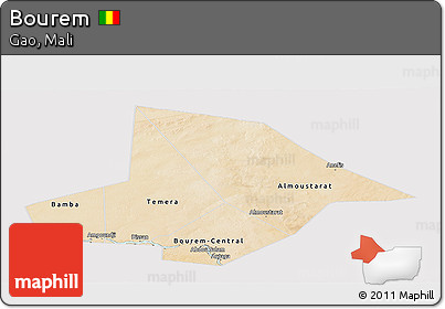 Satellite Panoramic Map of Bourem, cropped outside