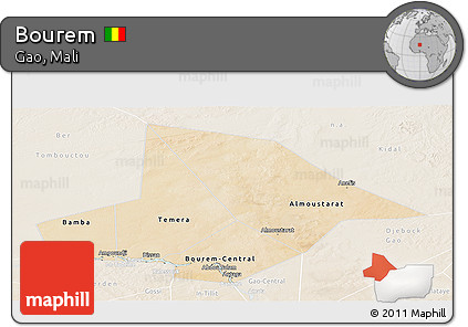 Satellite Panoramic Map of Bourem, lighten