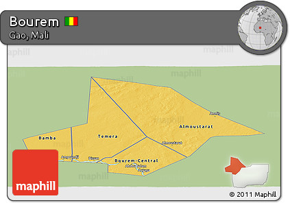 Savanna Style Panoramic Map of Bourem, single color outside