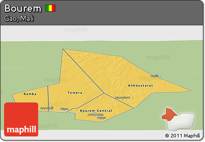 Savanna Style Panoramic Map of Bourem, single color outside
