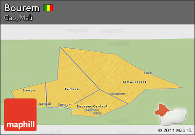 Savanna Style Panoramic Map of Bourem, single color outside