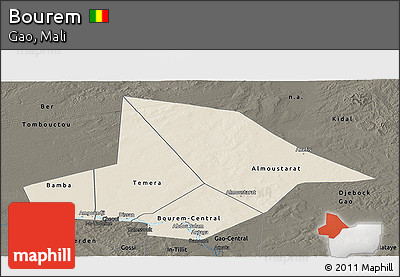 Shaded Relief Panoramic Map of Bourem, darken