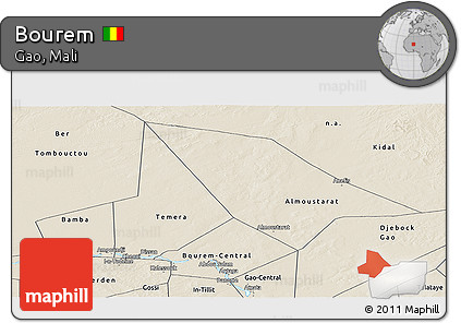 Shaded Relief Panoramic Map of Bourem