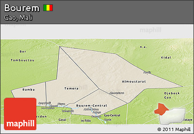 Shaded Relief Panoramic Map of Bourem, physical outside