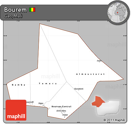Gray Simple Map of Bourem, cropped outside