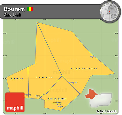 Savanna Style Simple Map of Bourem, single color outside