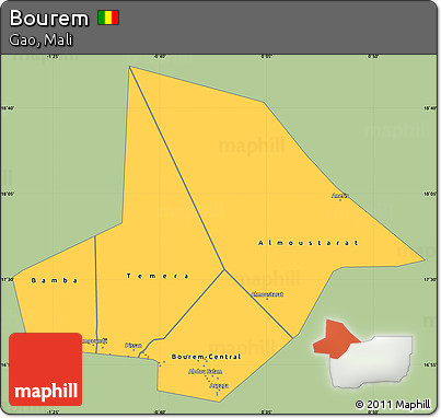 Savanna Style Simple Map of Bourem, single color outside