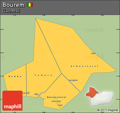 Savanna Style Simple Map of Bourem, single color outside