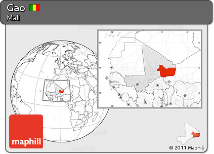 Blank Location Map of Gao, highlighted country, within the entire country