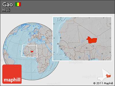Gray Location Map of Gao, within the entire country, hill shading