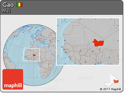 Gray Location Map of Gao, within the entire country, hill shading