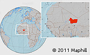 Gray Location Map of Gao, within the entire country, hill shading
