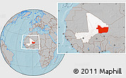 Gray Location Map of Gao, highlighted country, within the entire country, hill shading