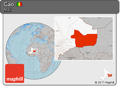Gray Location Map of Gao, highlighted country, hill shading