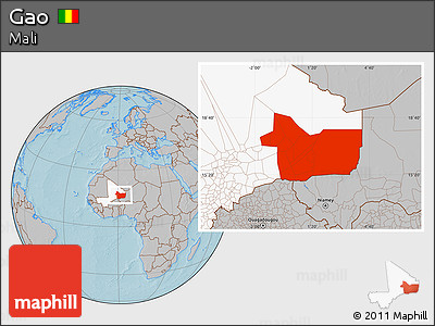 Gray Location Map of Gao, highlighted country, hill shading