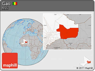 Gray Location Map of Gao, highlighted country, hill shading