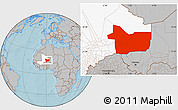Gray Location Map of Gao, highlighted country, hill shading