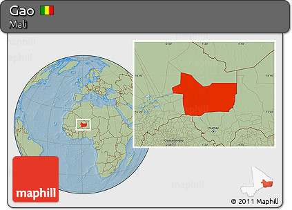 Savanna Style Location Map of Gao, hill shading