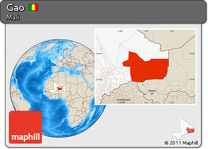 Shaded Relief Location Map of Gao, highlighted country