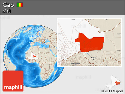 Shaded Relief Location Map of Gao, highlighted country