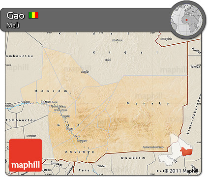 Satellite Map of Gao, shaded relief outside