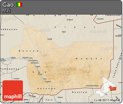 Satellite Map of Gao, shaded relief outside